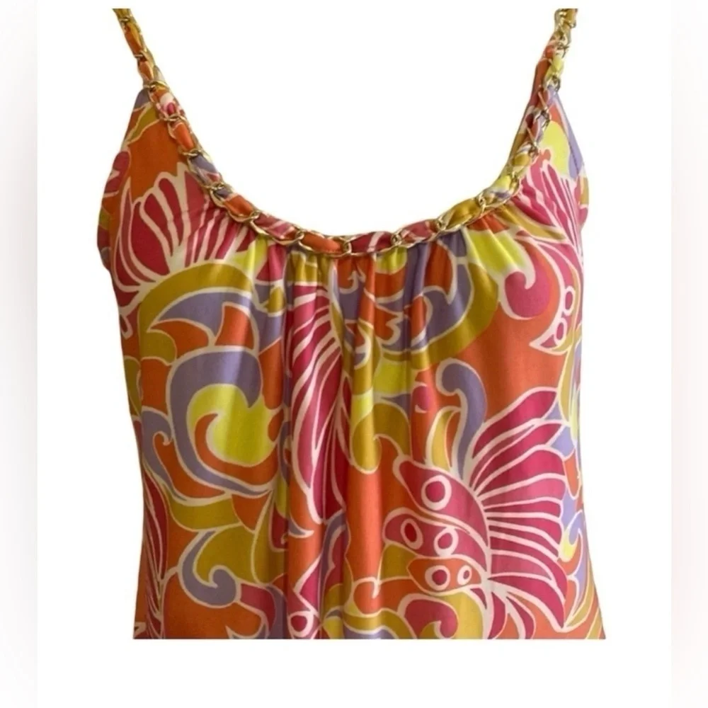 Women’s Small Sleeveless Colorful Chain Retro Style Shift Sun Dress Knee Length - Picture 11 of 12